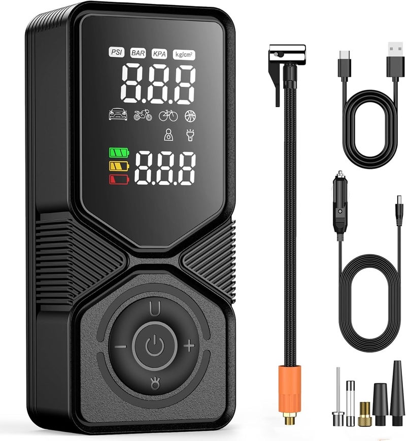 PEVALON Tire Inflator Portable Air Compressor - 150PSI Cordless Air Pump for Car Tires with Digital Pressure Gauge, Auto Shut Off & LED Emergency Light, 12V DC Power for Car, Bikes, Motorcycles, Balls - Image 1